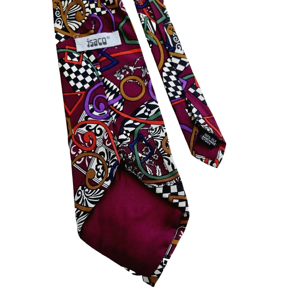 Vintage Silk Tie Abstract Geometric Colorful Maximalist Retro Mod Handmade Jsaco